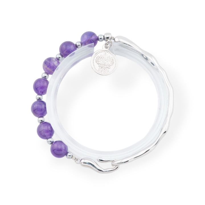Halbedelsteinarmbänder mit Anhänger und rhodiniertem Amethyst-Bronzeelement