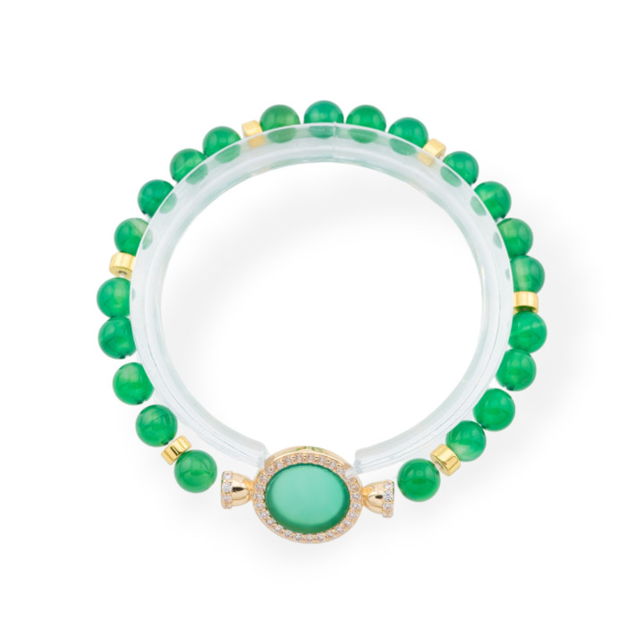 Elastic Bracelets Of Hard Stones With Pendant With Central Bronze With Golden Stones Green Agate