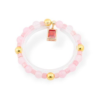 Stretch Bracelets Gemstones With Pendant With CZ Crystals Rectangle Rose Gold