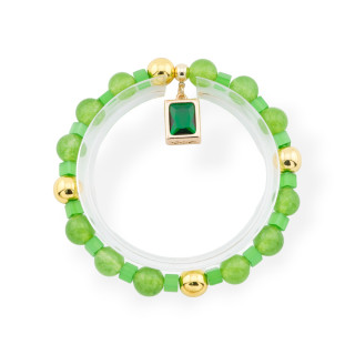 Stretch Bracelets Of Hard Stones With Pendant With CZ Crystals Rectangle Golden Green