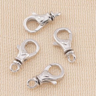 925 Silver Clasp Snap Hook With Heart 8x14mm 4pcs Rhodium Plated