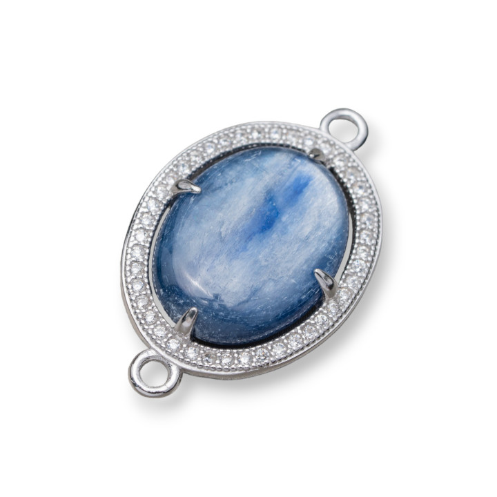Composant de Connecteur en Argent 925 avec Zircons et Cyanite Ovale 15x23mm Plaqué Rhodium 2pcs