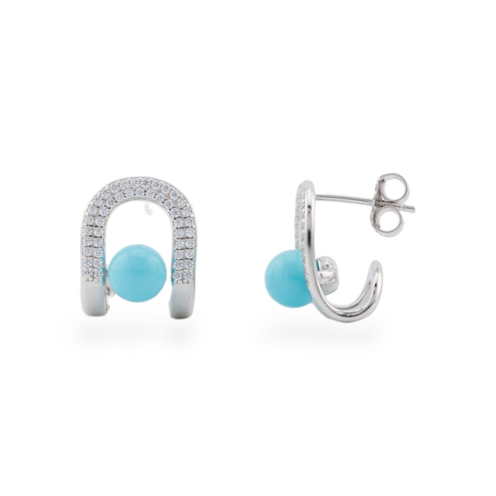 Ασημένια καρφωτά σκουλαρίκια Fantasy 925 με Ζιργκόν 12,5x16mm με πέτρες 1 Ζευγάρι τυρκουάζ επενδεδυμένη με ρόδιο