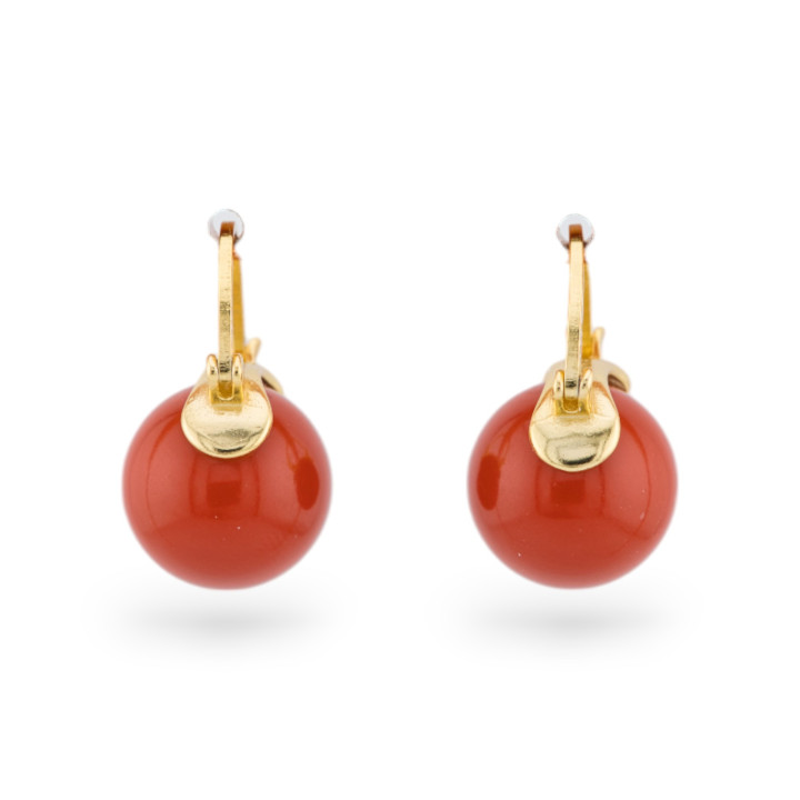 Ohrstecker aus 925er Silber mit Halbedelsteinen und goldener Korallenpaste