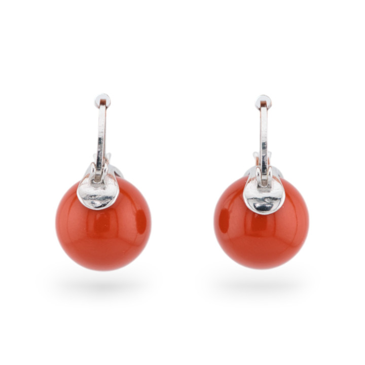 925 Silver Stud Earrings With Hard Stones And Rhodium-Plated Paste Coral Paste