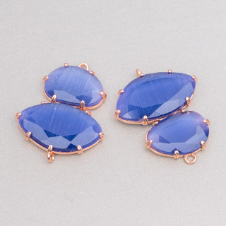 Ορειχάλκινος σύνδεσμος εξαρτημάτων με σετ ματιών γάτας 30x40mm με 2 δαχτυλίδια 4τμχ Ροζ χρυσό μπλε ζαφείρι