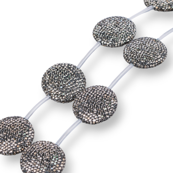 Marcasite Rhinestone Flat Round Wire Beads 25mm 6pcs Black