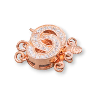 Fermoir en Argent 925 Avec Zircons Cercle à 3 Fils 18x16mm 2pcs Or Rose