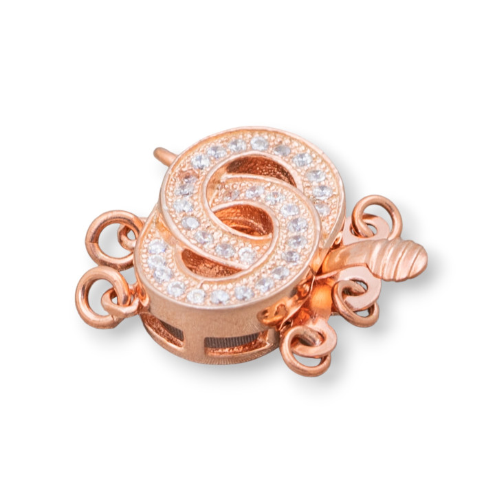 Fermoir en Argent 925 Avec Zircons Cercle à 3 Fils 18x16mm 2pcs Or Rose