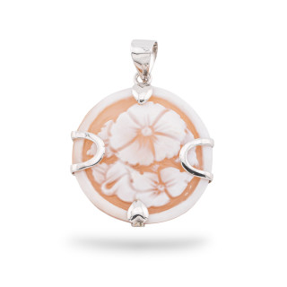 925 Silver Pendant With Hand Engraved Italian Cameo 32x42mm 1pc Rhodium Plated