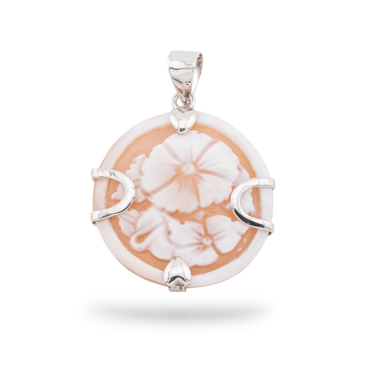 925 Silver Pendant With Hand Engraved Italian Cameo 32x42mm 1pc Rhodium Plated