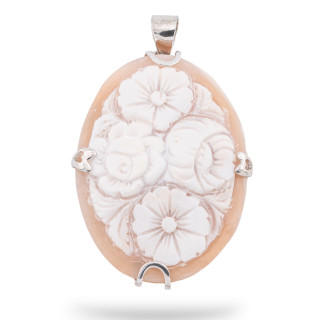 Ασημένιο μενταγιόν 925 με χαραγμένο στο χέρι ιταλικό Cameo 32x52mm 1 τμχ με ρόδιο MOD3