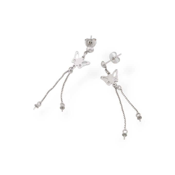 Base Pour Boucles D'oreilles Puces Avec Pendentif Chaîne En Argent 925 10x50mm 3 Paires Plaqué Rhodium