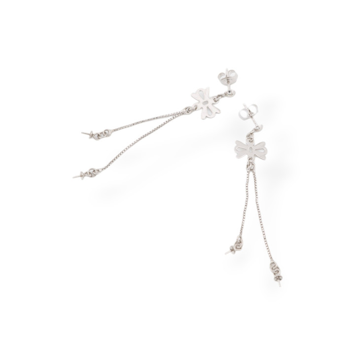 Base Per Orecchini Perno Con Catena A Pendente Di Argento 925 12x64mm 3 Paia Rodiato