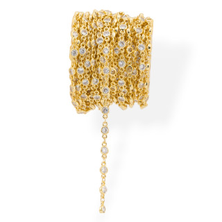 Chaîne En Laiton Avec Zircons Taille Brillant Sertie 4mm 5 Mètres Doré