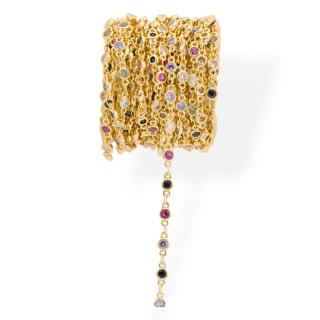 Brass Chain With Brilliant Cut Zircons Σετ 4mm 5 μέτρα Χρυσό Πολύχρωμο