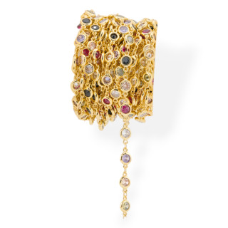 Brass Chain With Brilliant Cut Zirconia Set 5.5mm 5 Meters Gold Multicolor