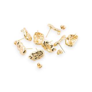 Base Para Pendientes De Bronce Pasador Forjado 13x18mm 10 Pares Dorado