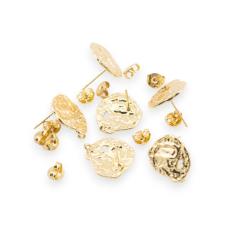 Bronze Earring Base Hammered Pin 16x18mm 10 Pairs Gold