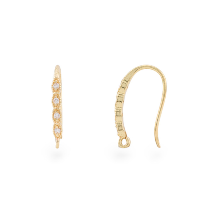 Brass Earring Base With Zirconia 9 Pairs Gold