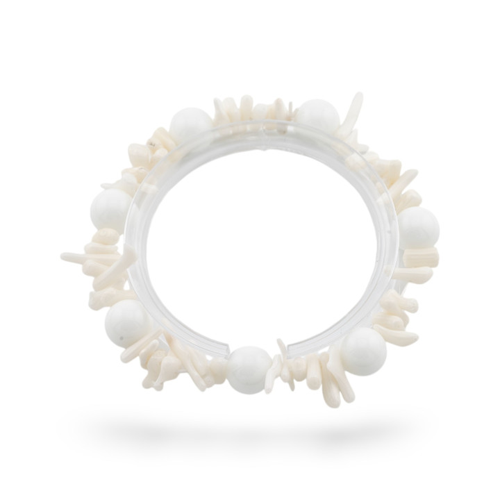 Bracelets Stretch De Pierres Semi-précieuses Et Corail De Bambou Blanc