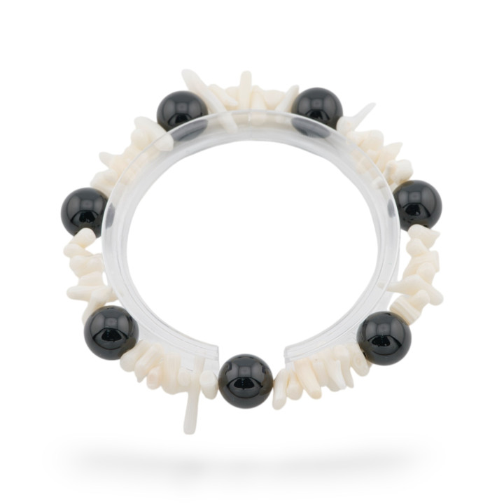 Stretch βραχιόλια από ημιπολύτιμες πέτρες και μπαμπού κοραλλί λευκό μαύρο