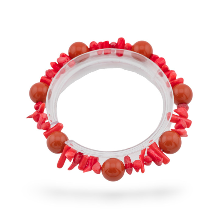 Bracelets extensibles de pierres semi-précieuses et corail de bambou rouge orange