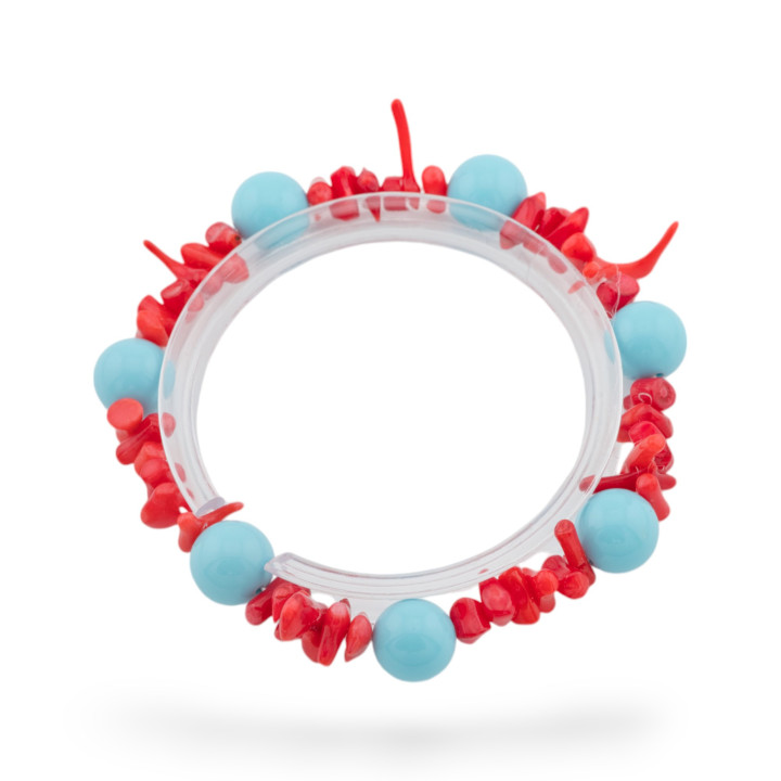 Bracelets extensibles de pierres semi-précieuses et corail de bambou rouge turquoise