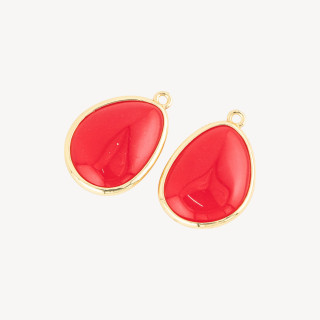 Componente Pendente Di Bronzo Con Occhio Di Gatto Incastonati Mango 18x25mm Con 1 Anellino 8pz Rosso Pastello