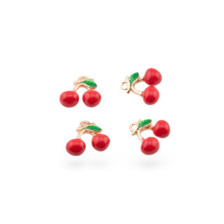 Composant Pendentif Fruit En Bronze Émaillé 14pcs Avec 1 Anneau Doré Cerise