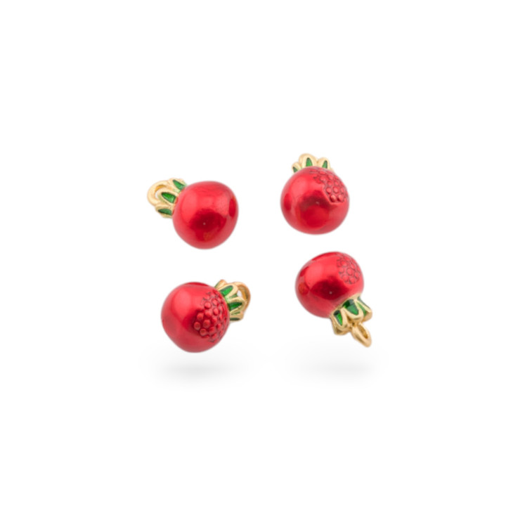 Componente Pendente Di Bronzo Smaltata Frutta 14pz Con 1 Anellino Dorato Melograno Con Cuore