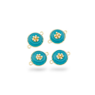 Connettore Componente Di Ottone Con Pietre Dure E Zirconi Tondo 14mm Con 2 Anellini 6pz Dorato Ottanio