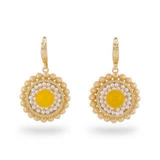 Bronze Monachella Earrings With Stones And Yellow Gold Beads