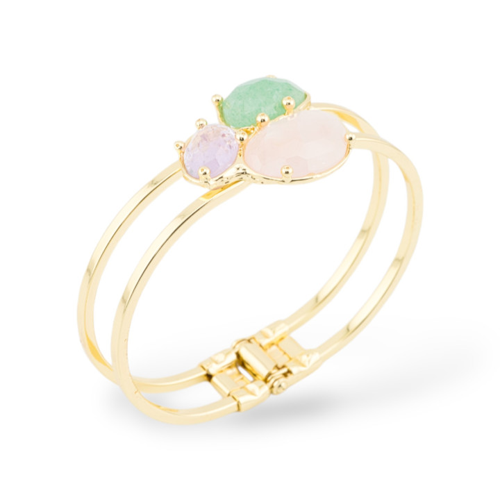 Pulsera De Bronce Y Juego Central De Piedras Semipreciosas 28x65mm Golden Mix2