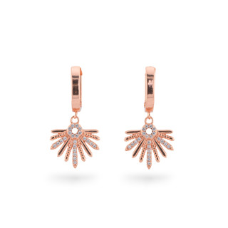 Geschlossene Ohrstecker aus 925er Silber mit Blattanhänger mit Zirkonen 14x30mm, 1 Paar Roségold