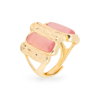 Bague Bronze Oeil de Chat 20x22mm Avec 2 Pierres Taille Ajustable Plaqué Or Rose