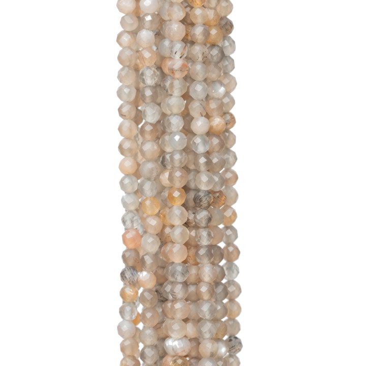 Pietra Di Luna Rosa Grigia Perlina Tonda Sfaccettata Diamond Cut 3,0mm