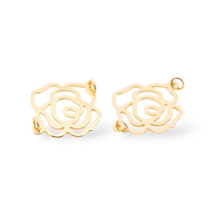 Componente Connettore Di Argento 925 Piastra Rosa 24x27mm 4pz Dorato