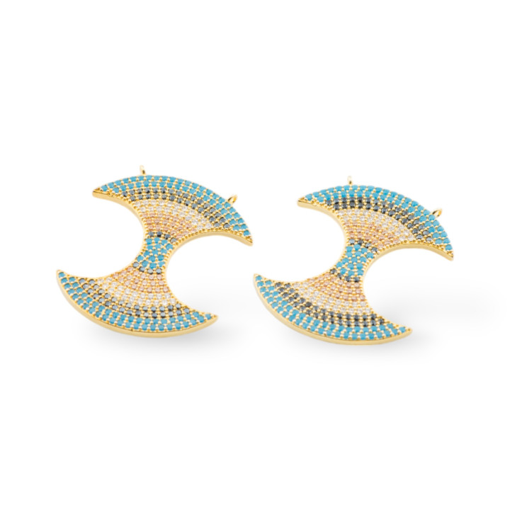 Verbindungskomponente aus 925er Silber mit Zirkonen mit 2 Ringen 26x31mm 2St. Golden