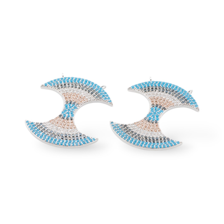 925 Silver Connector Component With Zirconia With 2 Jump Rings 26x31mm 2pcs Rhodium Plated