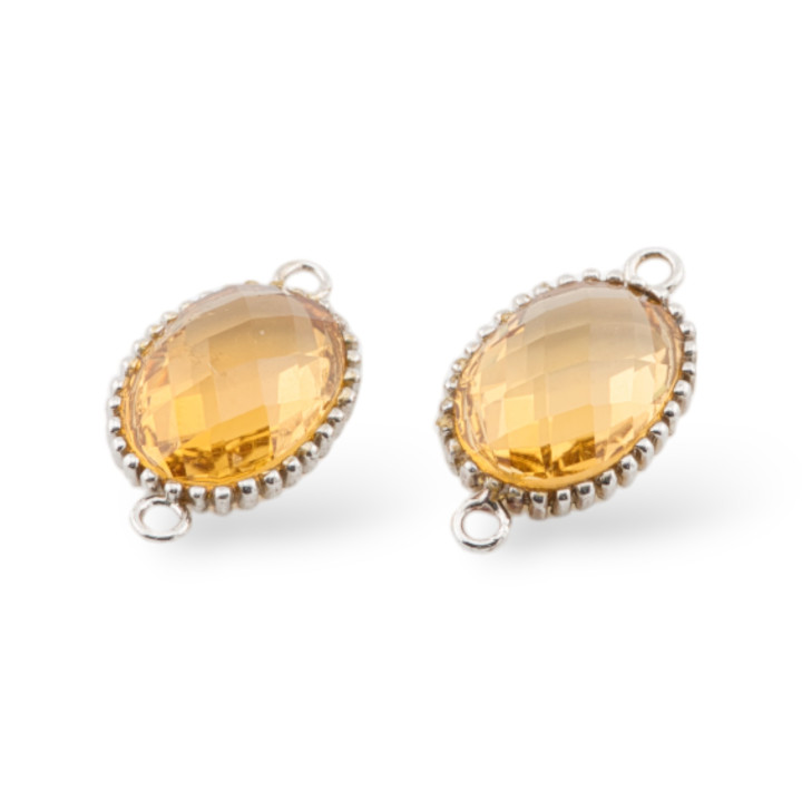 925 Silver Component Hydrothermal Cabochon Oval 12x22mm 4pcs Rhodium Plated Citrine