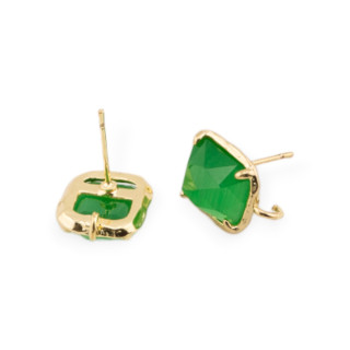 Base Per Orecchini Di Ottone A Perno Con Occhio Di Gatto Sfaccettato Rettangolo 10,5x13mm 5 Paia Verde Chiaro