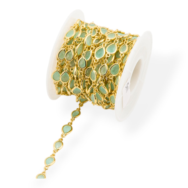 Brass Rosary Chain With Cat's Eye Cabochon Drop 6.5x8.5mm 5 Meters Gold Water