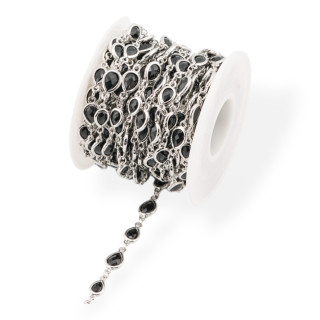 Catena Rosario Di Ottone Con Occhio Di Gatto Cabochon Goccia 6,5x8,5mm 5 Metri Rodiato Nero