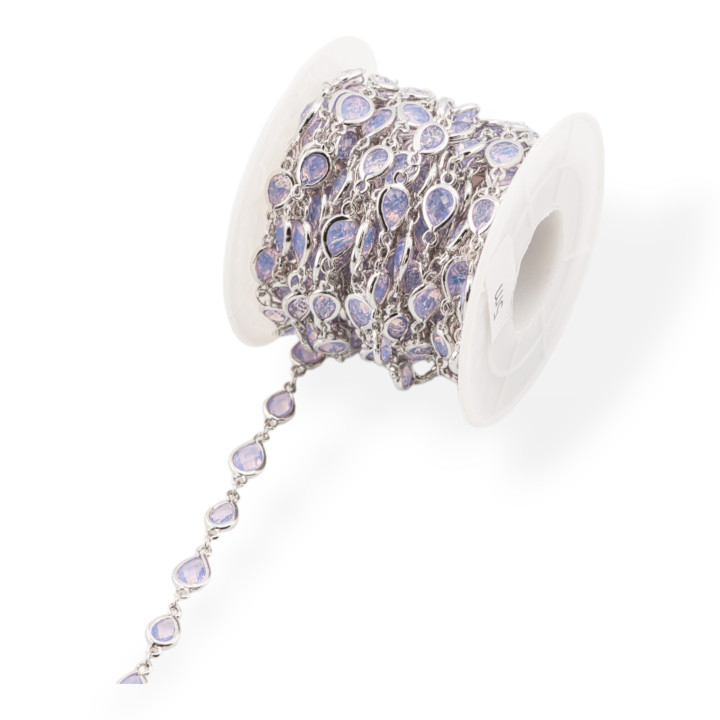 Ορειχάλκινη Αλυσίδα Ροζάριο με Cat's Eye Cabochon Drop 6,5x8,5mm 5 μέτρα με ρόδιο ροζ οπάλιο