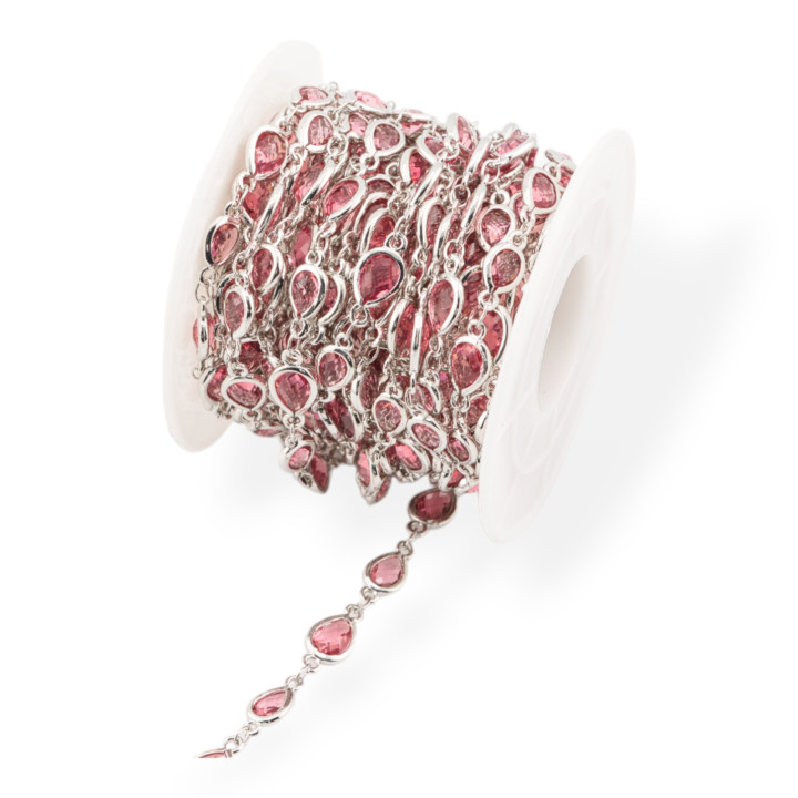 Catena Rosario Di Ottone Con Occhio Di Gatto Cabochon Goccia 6,5x8,5mm 5 Metri Rodiato Rosso Light