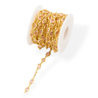 Catena Rosario Di Ottone Con Occhio Di Gatto Cabochon Ovale 5,5x7,0mm 5 Metri Dorato Rosa