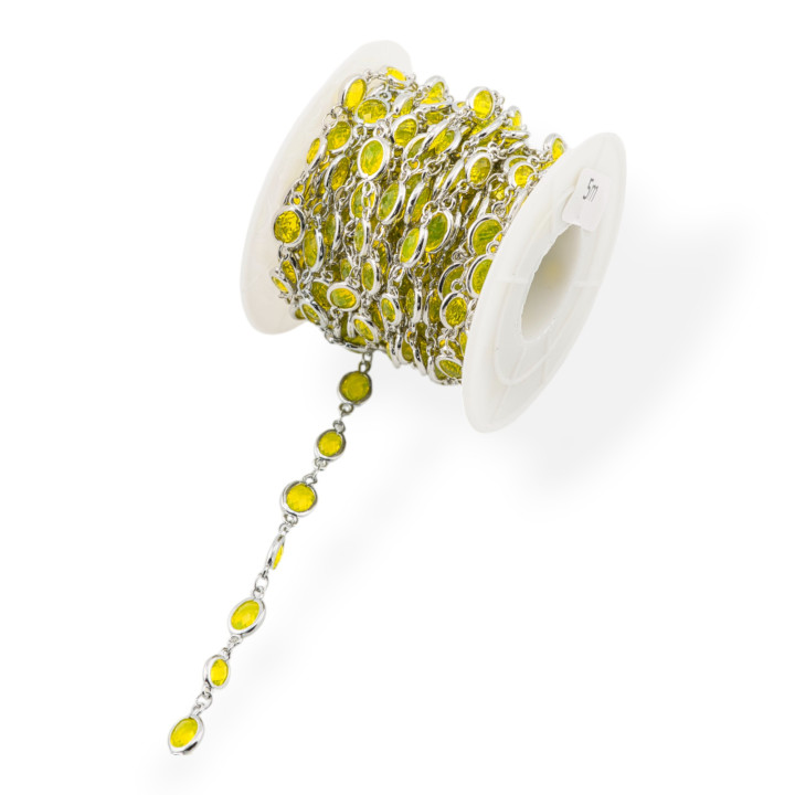 Catena Rosario Di Ottone Con Occhio Di Gatto Cabochon Ovale 5,5x7,0mm 5 Metri Rodiato Giallo