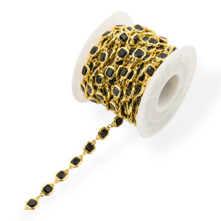 Chaîne Chapelet en Laiton avec Cabochon Carré Oeil de Chat 7mm 5 Mètres Doré Noir