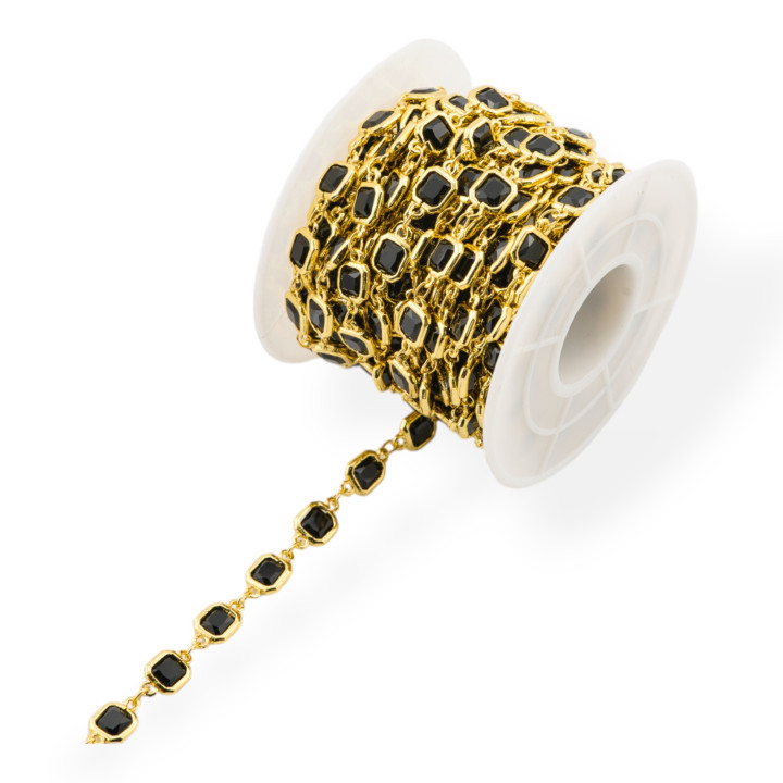 Catena Rosario Di Ottone Con Occhio Di Gatto Cabochon Quadrato 7mm 5 Metri Dorato Nero